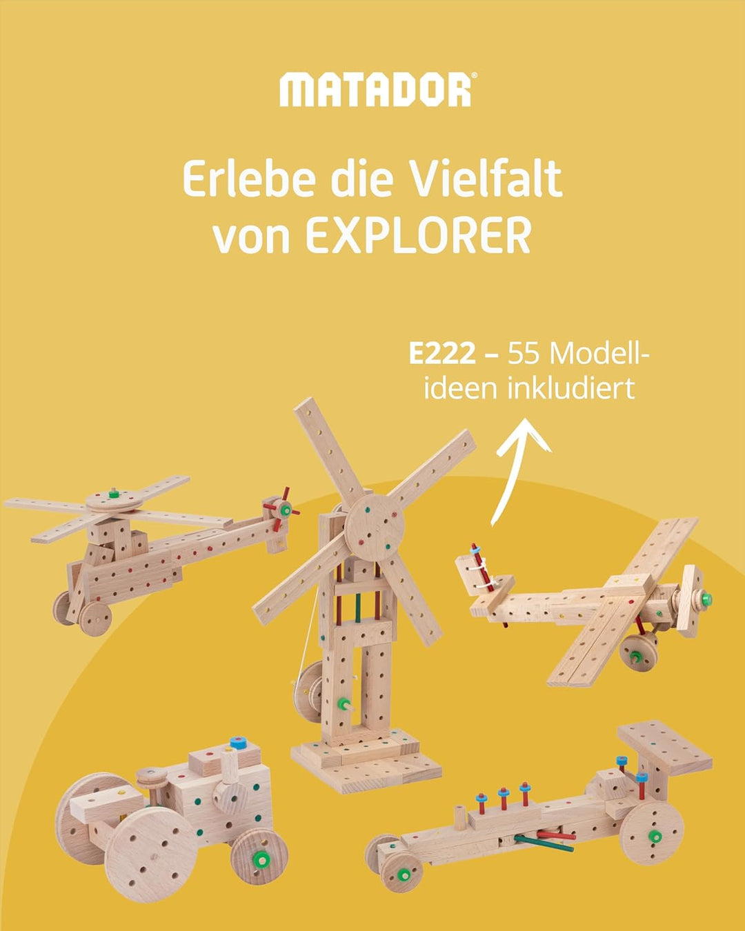Matador 11222 E222 Baukasten, ab 5 Jahren, holzfarben, bunt