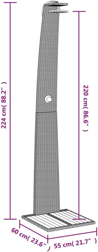 Gartendusche mit Lattenboden Drehbarer Duschstrahl Grau 55x60x224 cm Poly Rattan und Akazienholz Gra