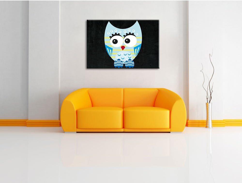 Pixxprint Hübsche Blaue Eule als Leinwandbild/Grösse: 100x70 / Wandbild/Kunstdruck/fertig bespannt,