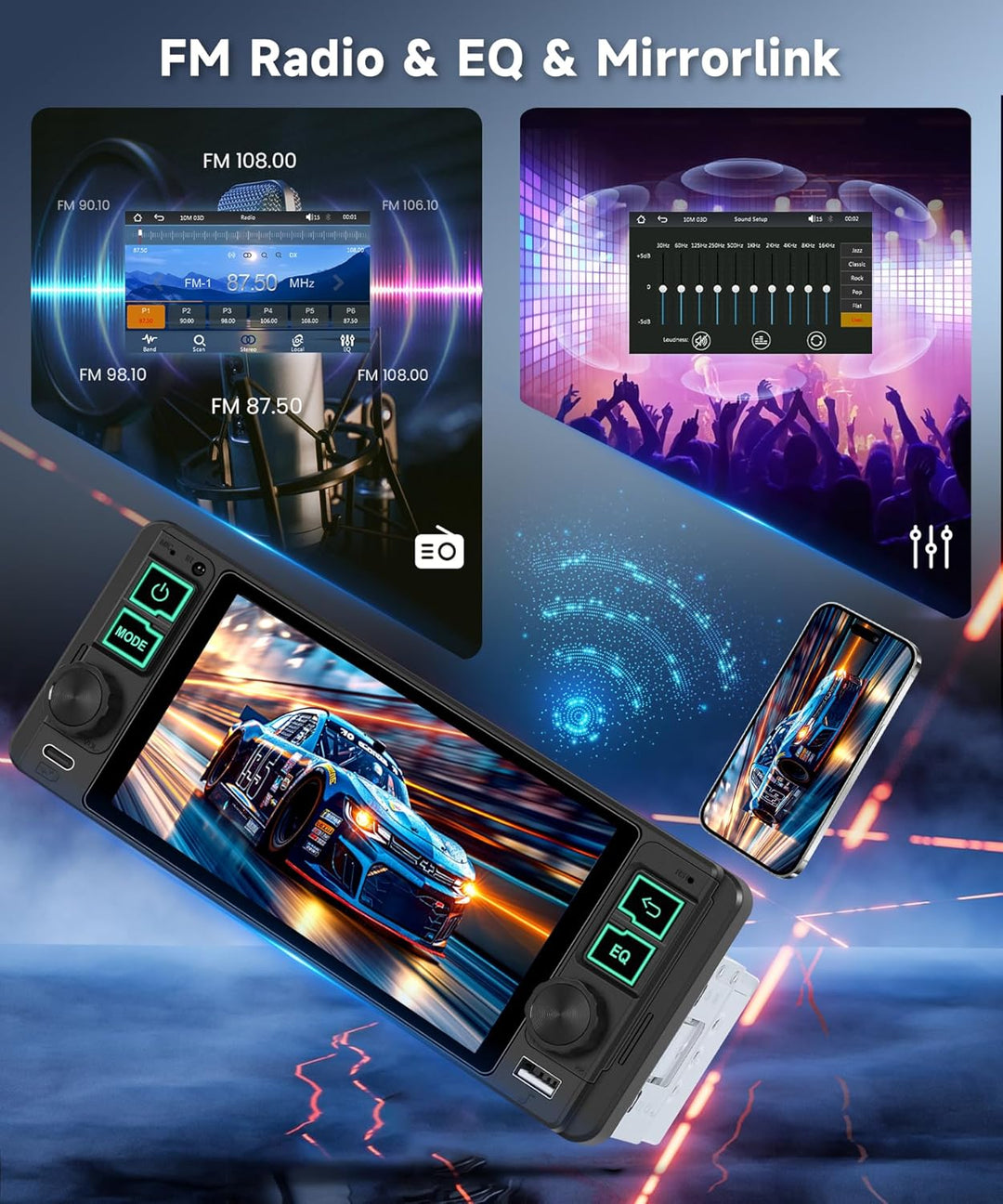 Hodozzy 1 Din Autoradio mit Drahtlos Carplay Android Auto, 5.1 Zoll In-Cell Bildschirm,Unterstützt B