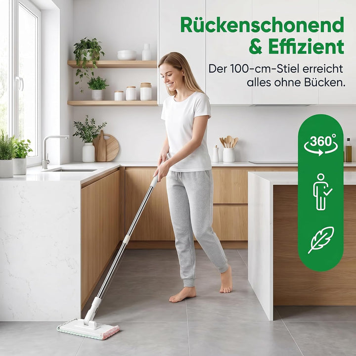 Wischmopp mit Druck Klemm System, Waschmopp Mit 10 Wiederverwendbaren Mikrofasertüchern Ohne Waschen