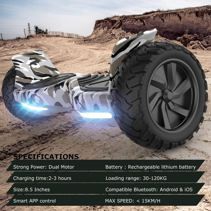 GeekMe Hoverboards Offroad 8.5 Zoll, SUV Hoverboards mit APP, Bluetooth Lautsprecher, Doppelmotor, L