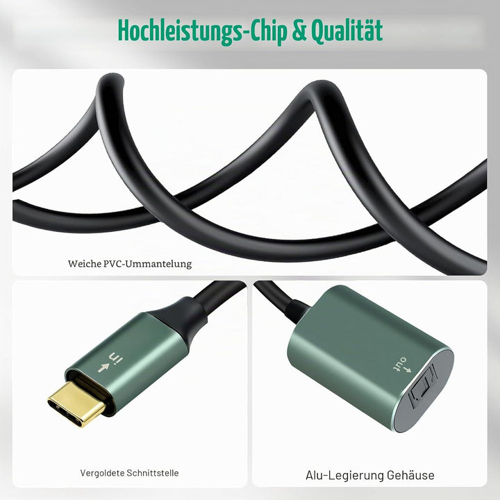 Duttek USB C zu Toslink Optik Stereo Konverterkabel 0.2 m, unidirektional, USB C Stecker auf SPDIF B