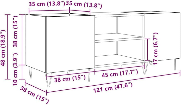 vidaXL Schallplattenschrank Schwarz Eichen-Optik 121 x 38 x 48 cm, Wohnzimmer, modernes Aufbewahrung