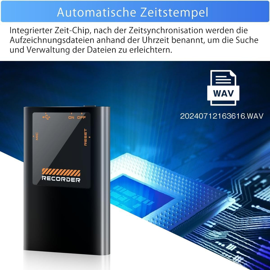 Mini Diktiergerät mit eingebautem Magnet,32GB Tragbares digitales Aufnahmegerät mit OTG-Anschluss, O