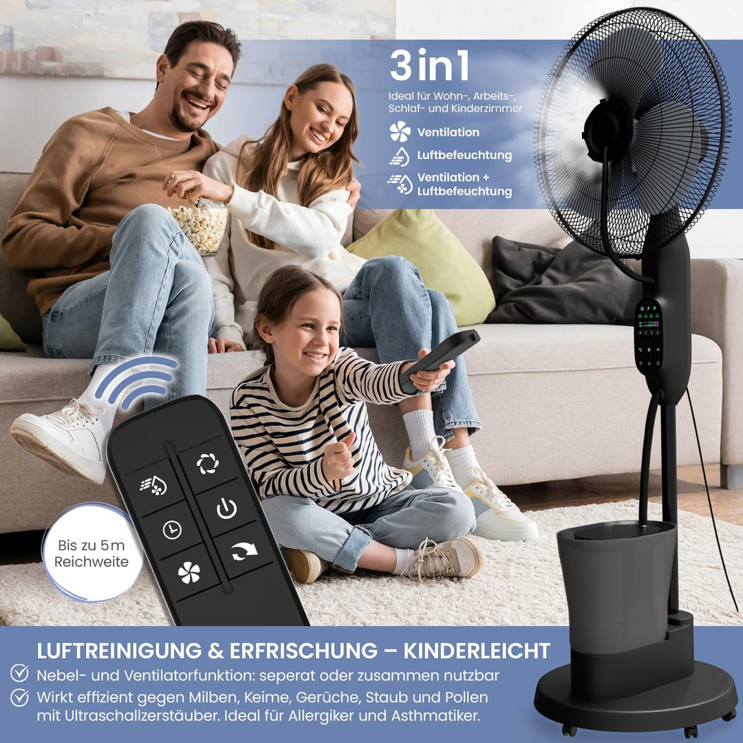 aktimeo NEU Ventilator mit Wasserkühlung, Standventilator sehr leise mit Fernbedienung, Luftkühler m