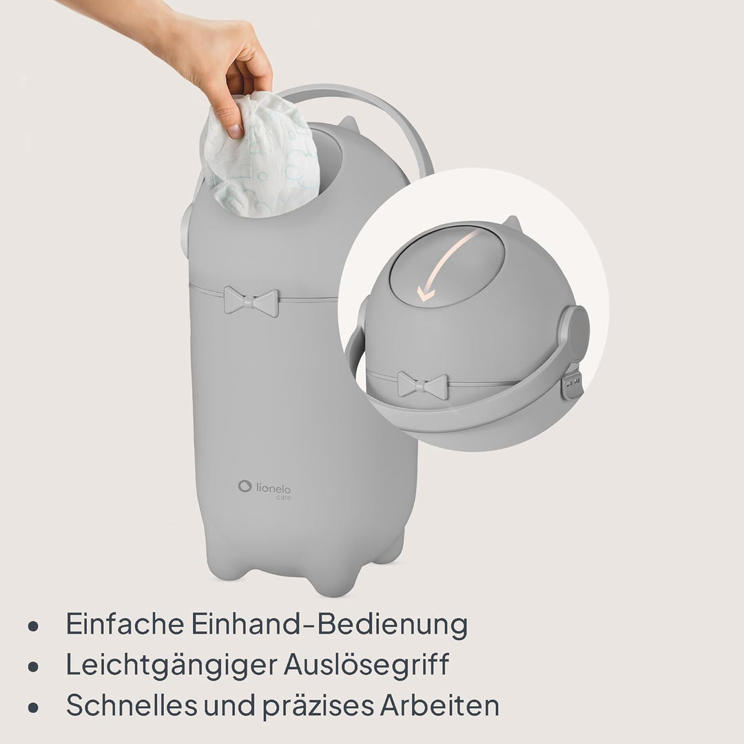 Lionelo Purebin – Windeleimer geruchsdicht, für universelle Beutel (ohne Kassette), Einhand-Bedienun