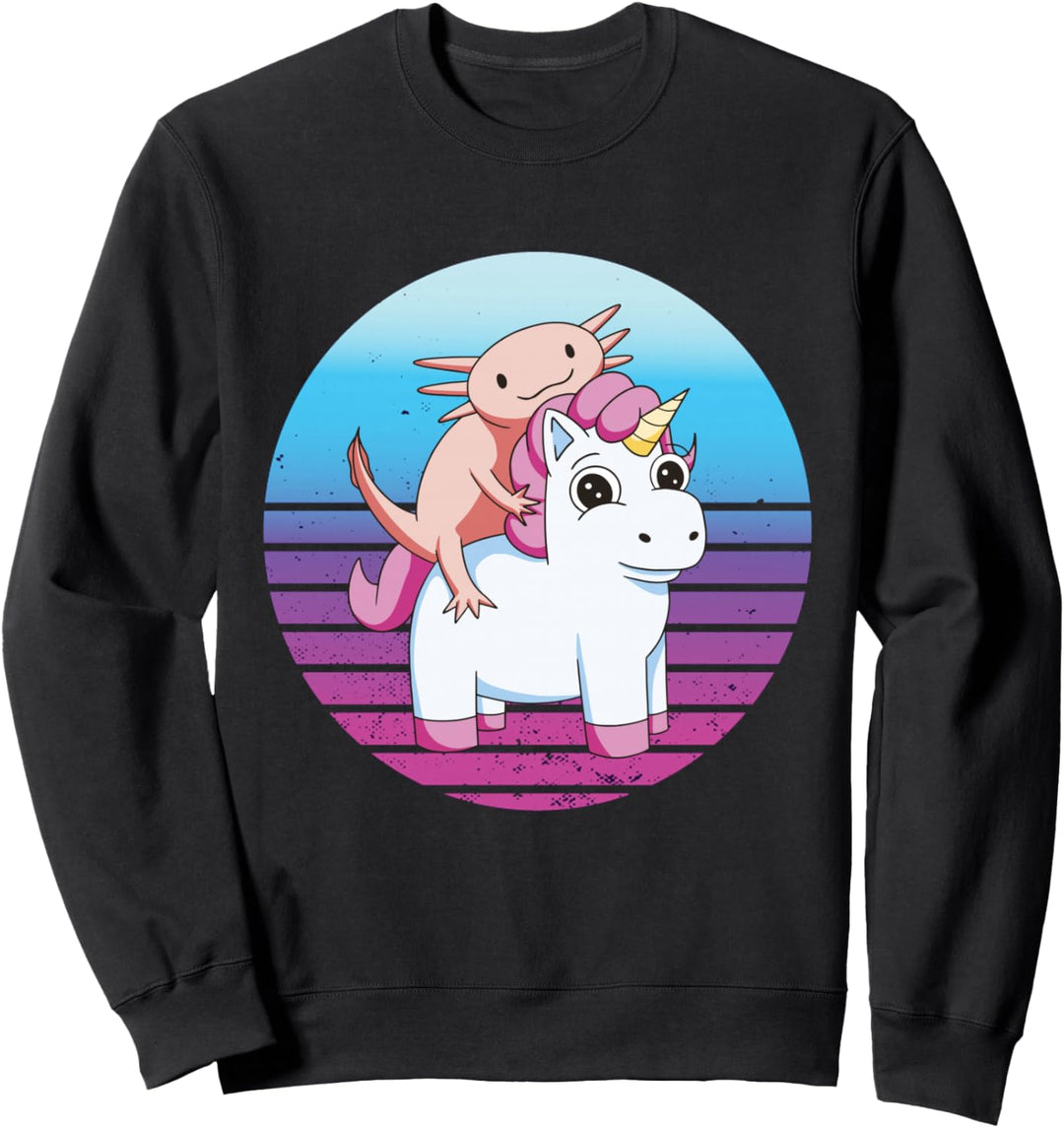 Axolotl reitet auf einem bunten kleinen Pferd Sweatshirt