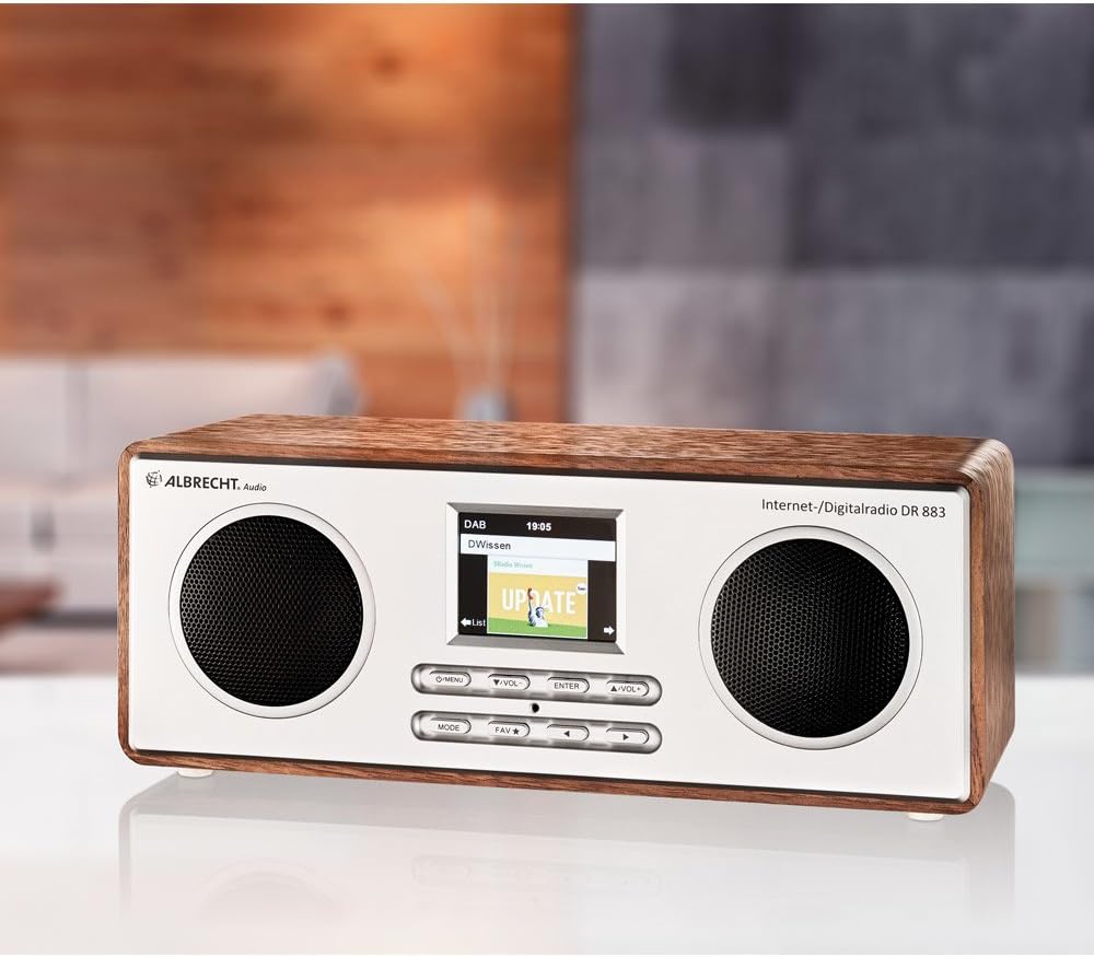 Albrecht DR 883 Digitalradio im Holzdesign mit Internet DAB+ UKW DLNA , Bluetooth , Farbdisplay , Ap
