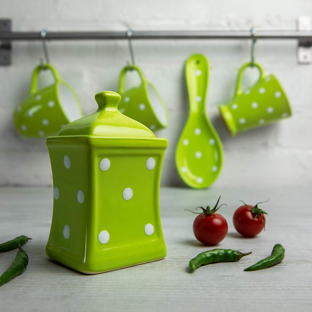 City to Cottage® - Keramik Behälter Küche 150 ml | Grün und Weiss | Polka Dots | Handgemacht | Behäl
