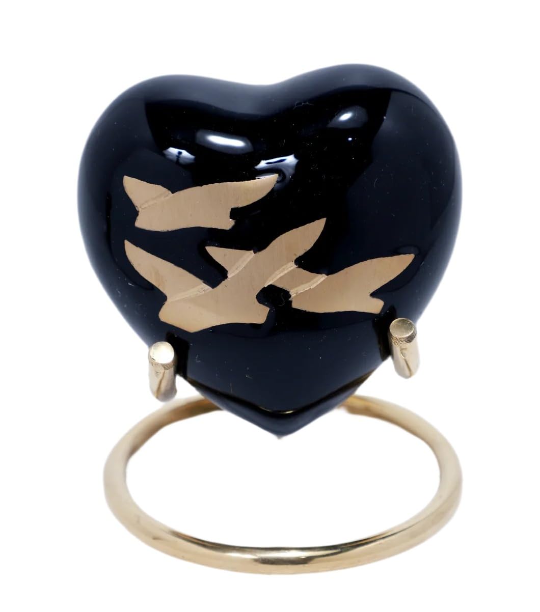 Urn for Ashes Funeral Memorial Cremation Keepsake Love Urns Decorative Brass Heart with Stand (Black