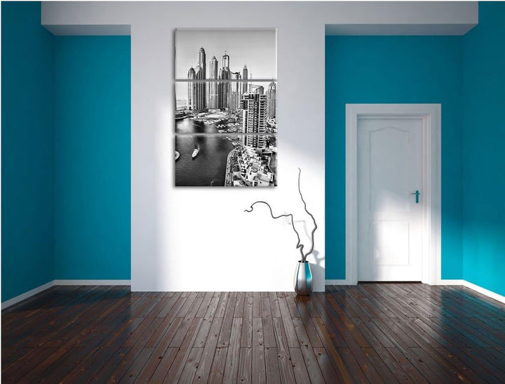 Pixxprint Monocrome, Dubai Metropole 3-Teiler Leinwandbild 120x80 Bild auf Leinwand