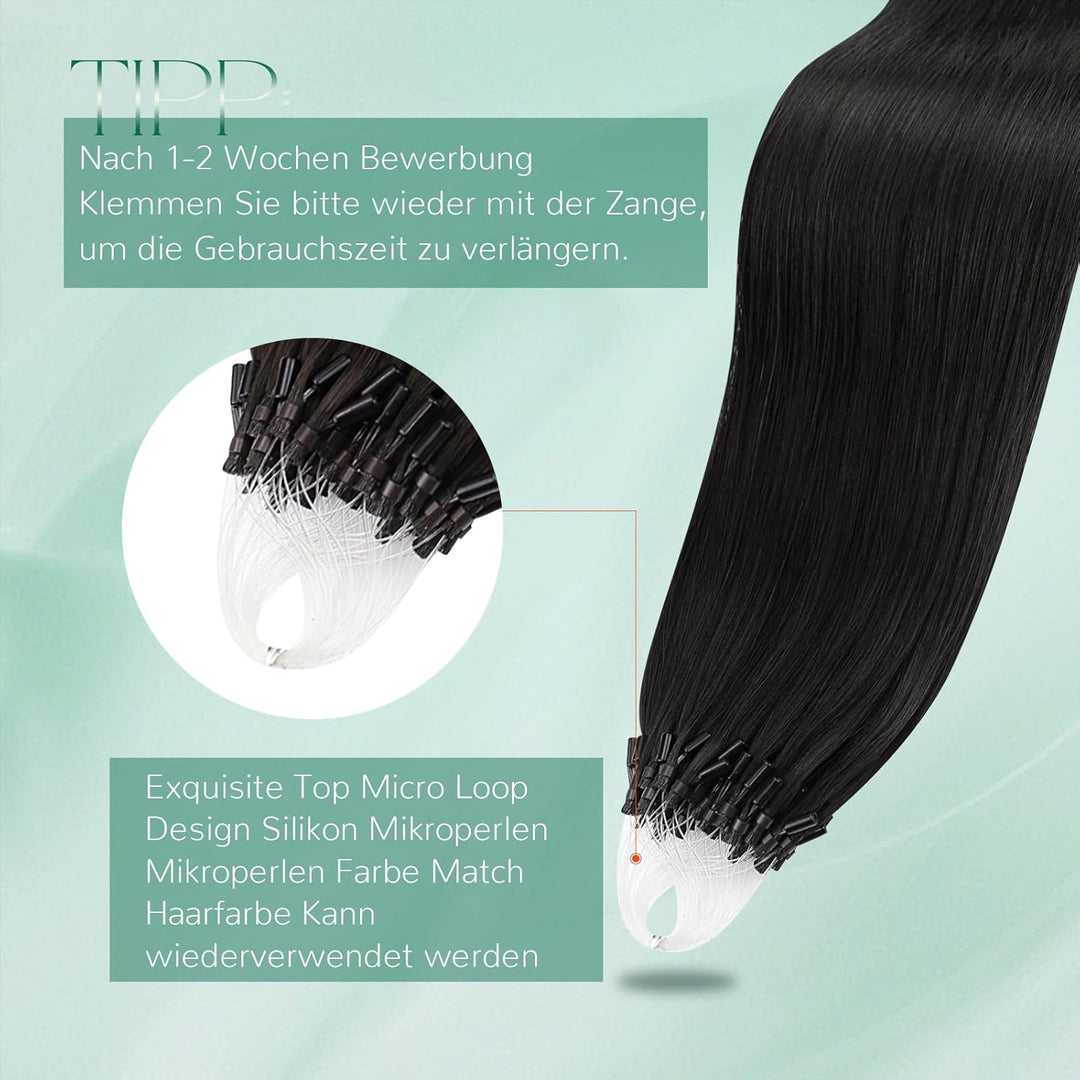 Easyouth Echthaar Extensions Microring Schwarz Echthaar Microring Extensions Pechschwarz Microring E