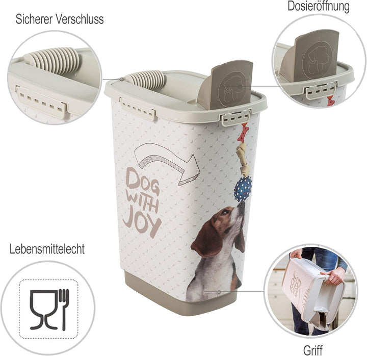 Rotho MyPet Cody Tierfutterbehälter 25l mit Deckel und Schüttvorrichtung, Kunststoff (PP) BPA-frei,