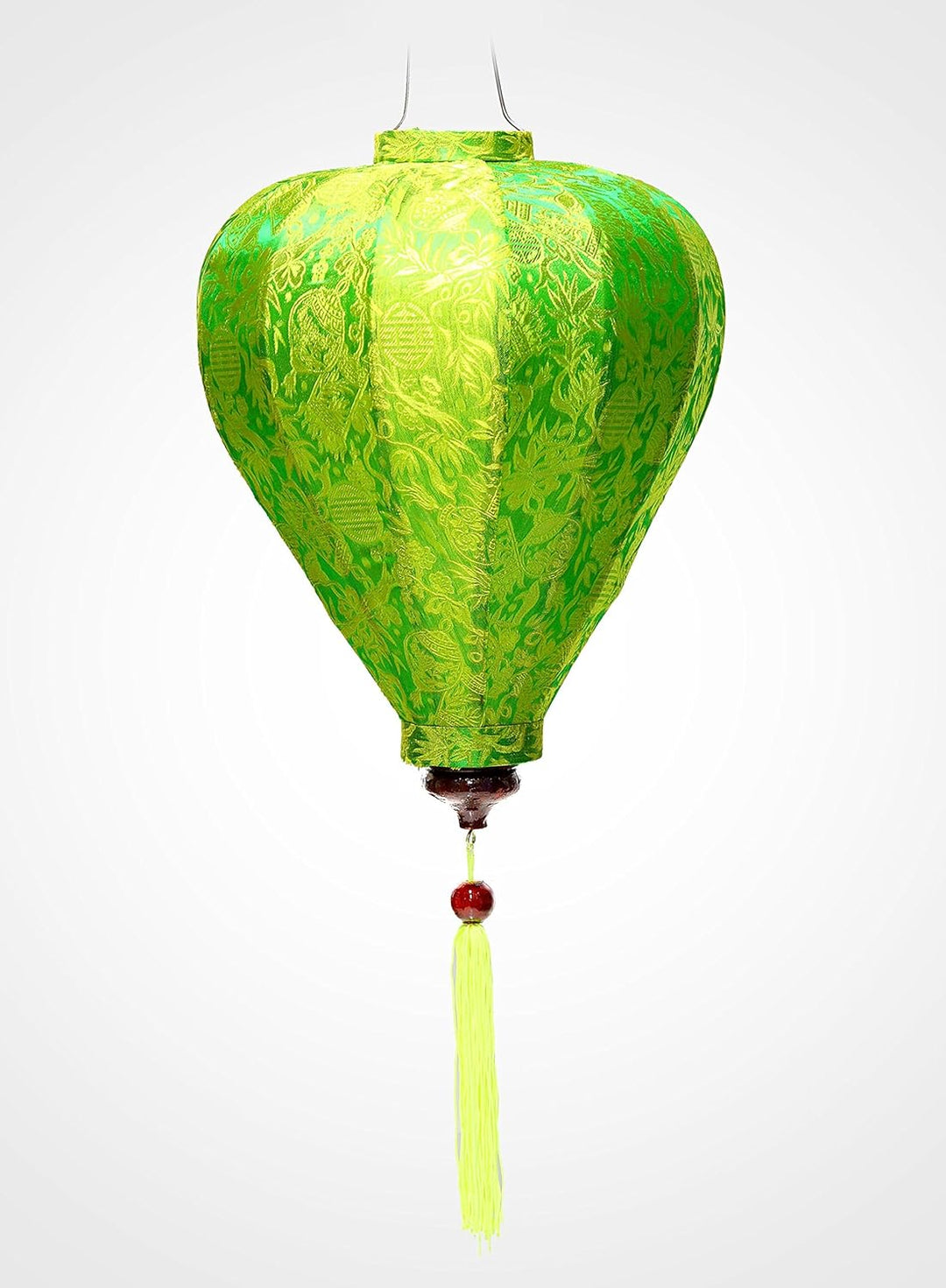 Asiatische Lampion aus Seide, grün, M Ø29 cm – traditionelle Laterne von Hoi an aus Stoff, Bambus un