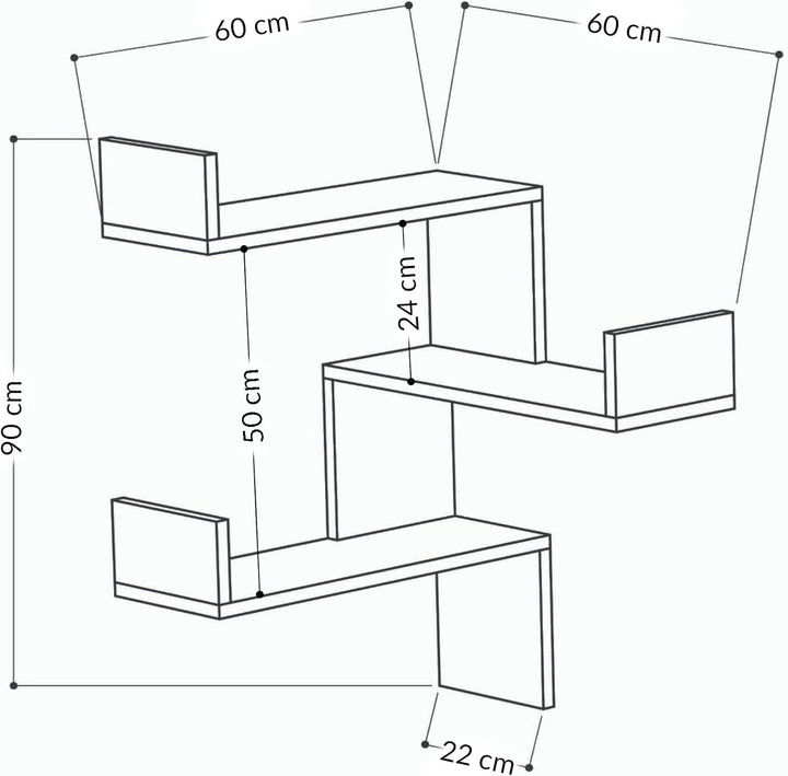 Luksa Bücherregal mit 3 Etagen | für Wohnzimmer, Büro und mehr | einfache Montage | 60 x 90 x 22 cm
