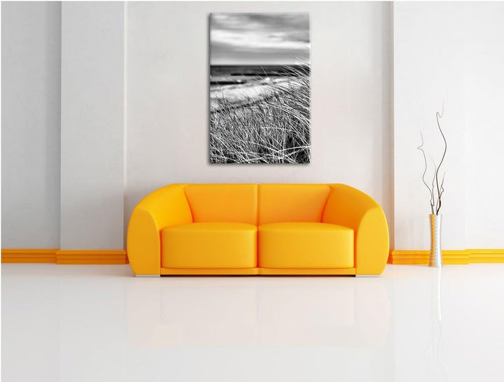 Pixxprint Monocrome, Sanddünen mit Schilfgras am Meer, Format: 100x70 auf Leinwand, 100x70