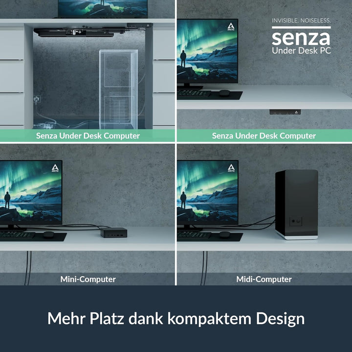 ARCTIC Senza 5700G Pro - Passiv gekühlter, lautloser PC zur Montage unter dem Tisch, Windows 11 Pro,