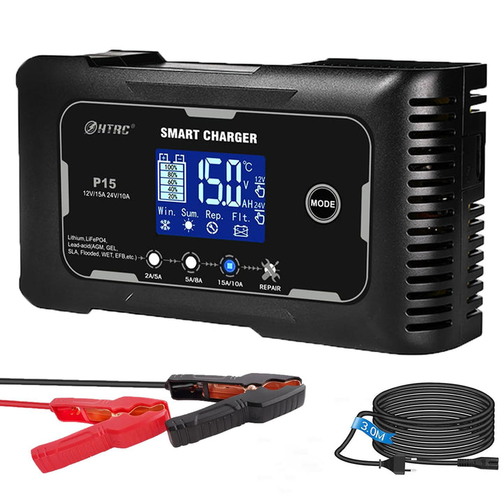 SolaMr 15A Auto-Batterie-Ladegerät, 12V und 24V Smart Automatic Battery Maintainer, Erhaltungsladege