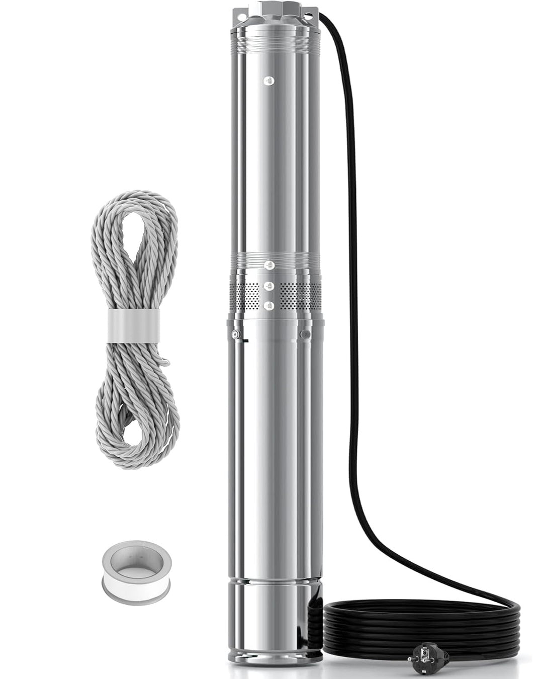 LANCHEZ Tiefbrunnenpumpe, 120 L/min Brunnenpumpe, (Max. Förderhöhe 75 M | IP68 | 230V/50Hz | mit 10M