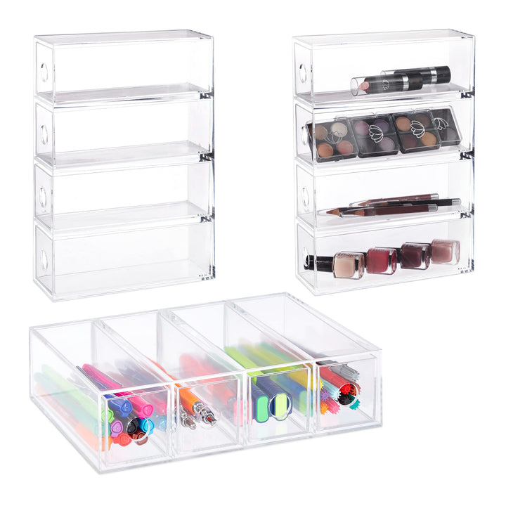 Relaxdays Schubladenbox Acryl, HBT: 6 x 25 x 17,5 cm, Hoch, Querformat, Organizer Kosmetik, Büro, 4