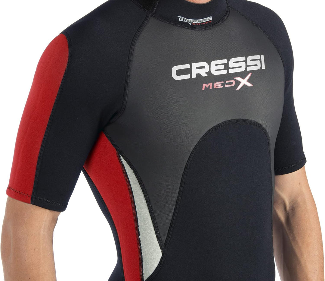 Cressi Med X Men's - Shorty Herren Neoprenanzug Premium Neopren 2.5 mm XXXL/7 Schwarz/Rot/Silber, XX