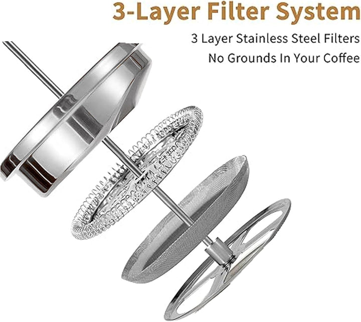 MaxMiuly French Press Thermo mit Warmhalte-Funktion,Kaffeebereiter aus doppelwandigem Edelstahl 0,65