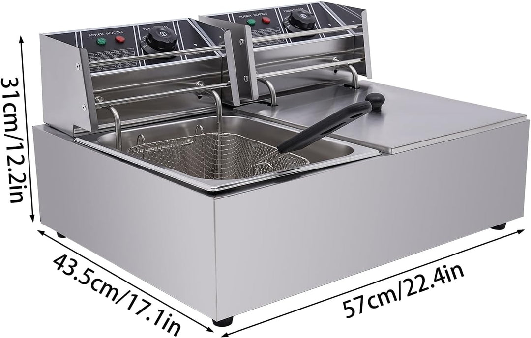 5000W Edelstahl Doppel Fritteuse, 2 * 6L Profi Friteuse Fritteuse mit Korb Dual Tank Elektro-Fritteu