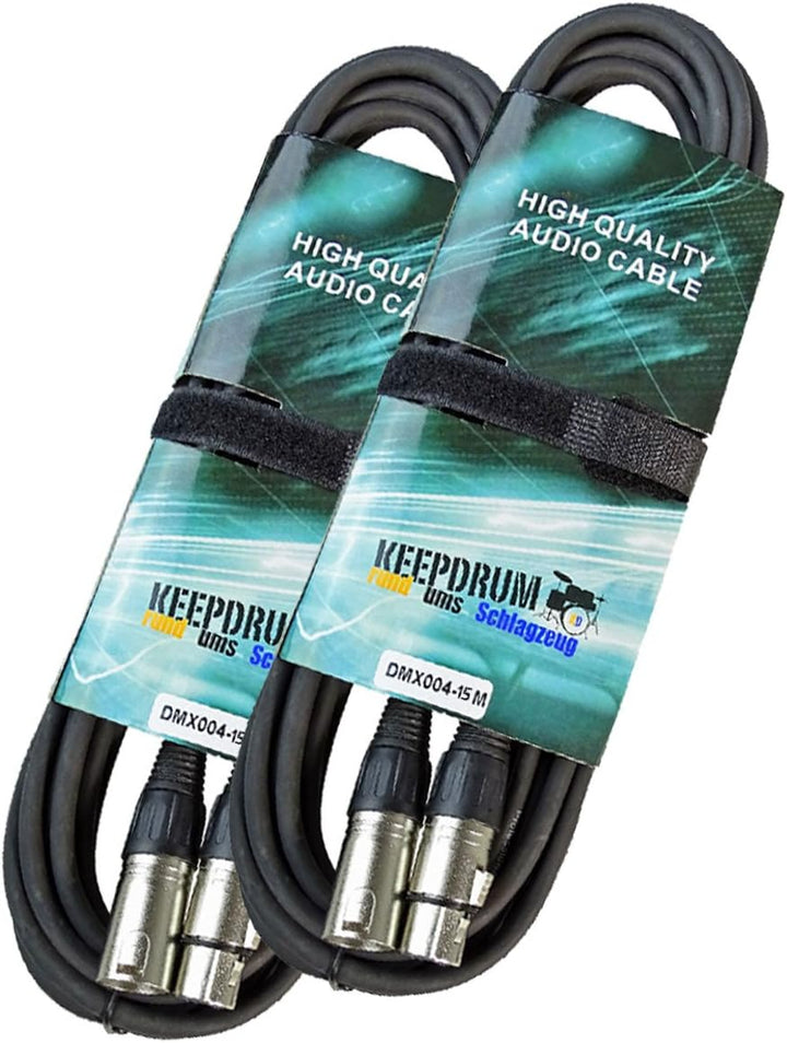 keepdrum DMX-Kabel Set 3-pol XLR 100 Ohm je 2 Stück 3m/10m/15m