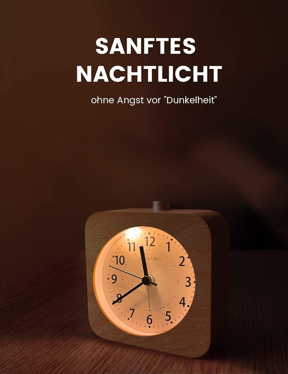 aboveClock Wecker Analog Ohne Ticken, Wecker Holz mit Snooze, Wecker Batteriebetriebe, Retro Wecker