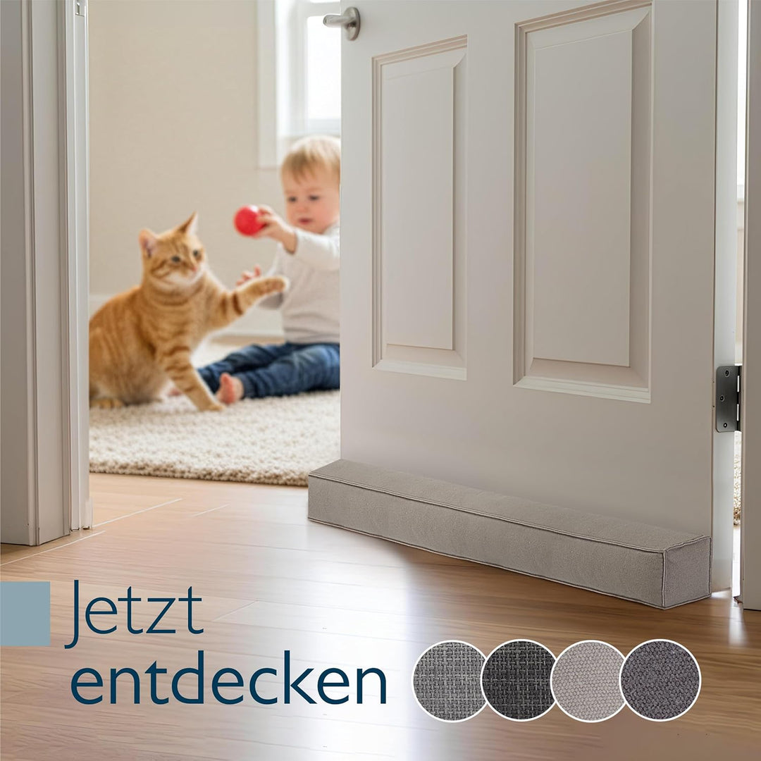 Beautissu Zugluftstopper für Türen 90cm – Wärmeschutz & Kälteschutz Türluftstopper Hellgrau – Stoff