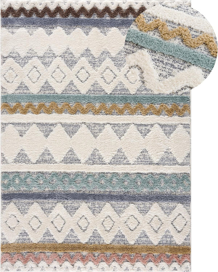 payé Teppich Wohnzimmer - 80x150cm - Hochflor Flauschig Weich - Pastellfarben Multi - Boho Design -