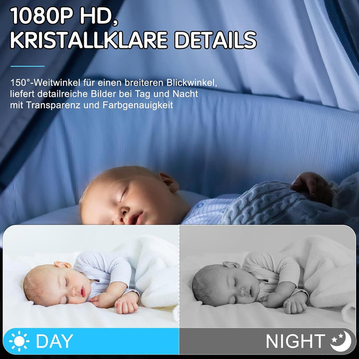 Mini Kamera, 2,4/5GHz WLAN-Überwachungskamera Innen, Bewegungsmelder,Nachtsicht SD/Cloud-Speicher/La