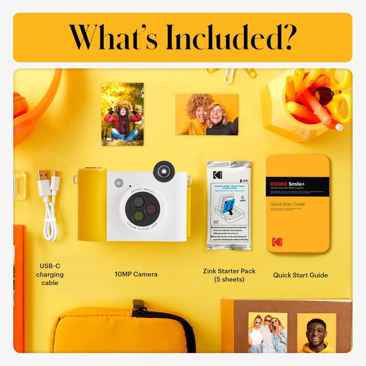 Kodak Smile+ 2-in-1 Digitale Sofortbildkamera & Bluetooth Fotodrucker Starterpaket + Tragetasche + Z