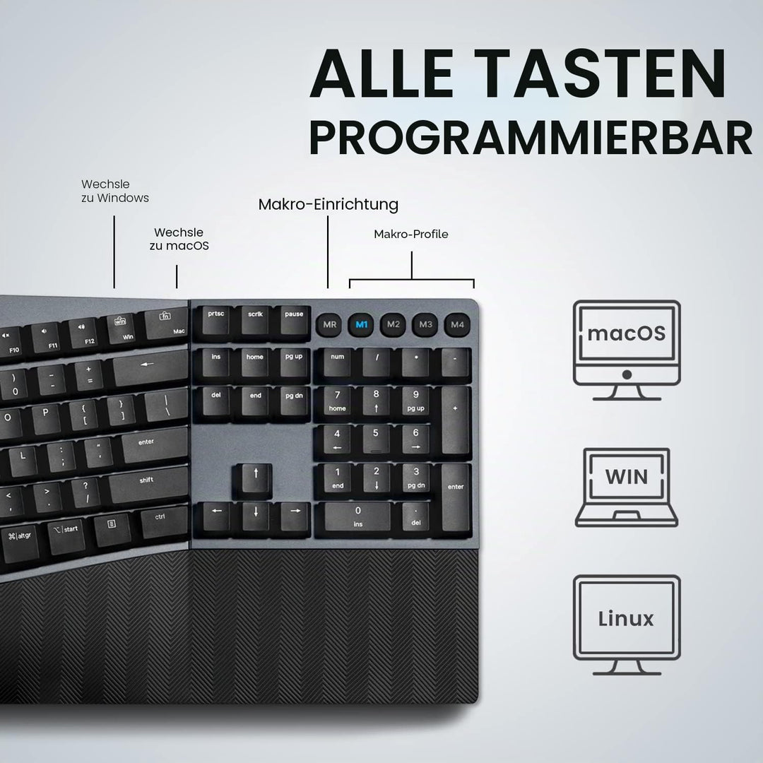 Perixx PERIBOARD-535BR Kabelgebundene ergonomische mechanische Geteilte Tastatur, Flache braune takt