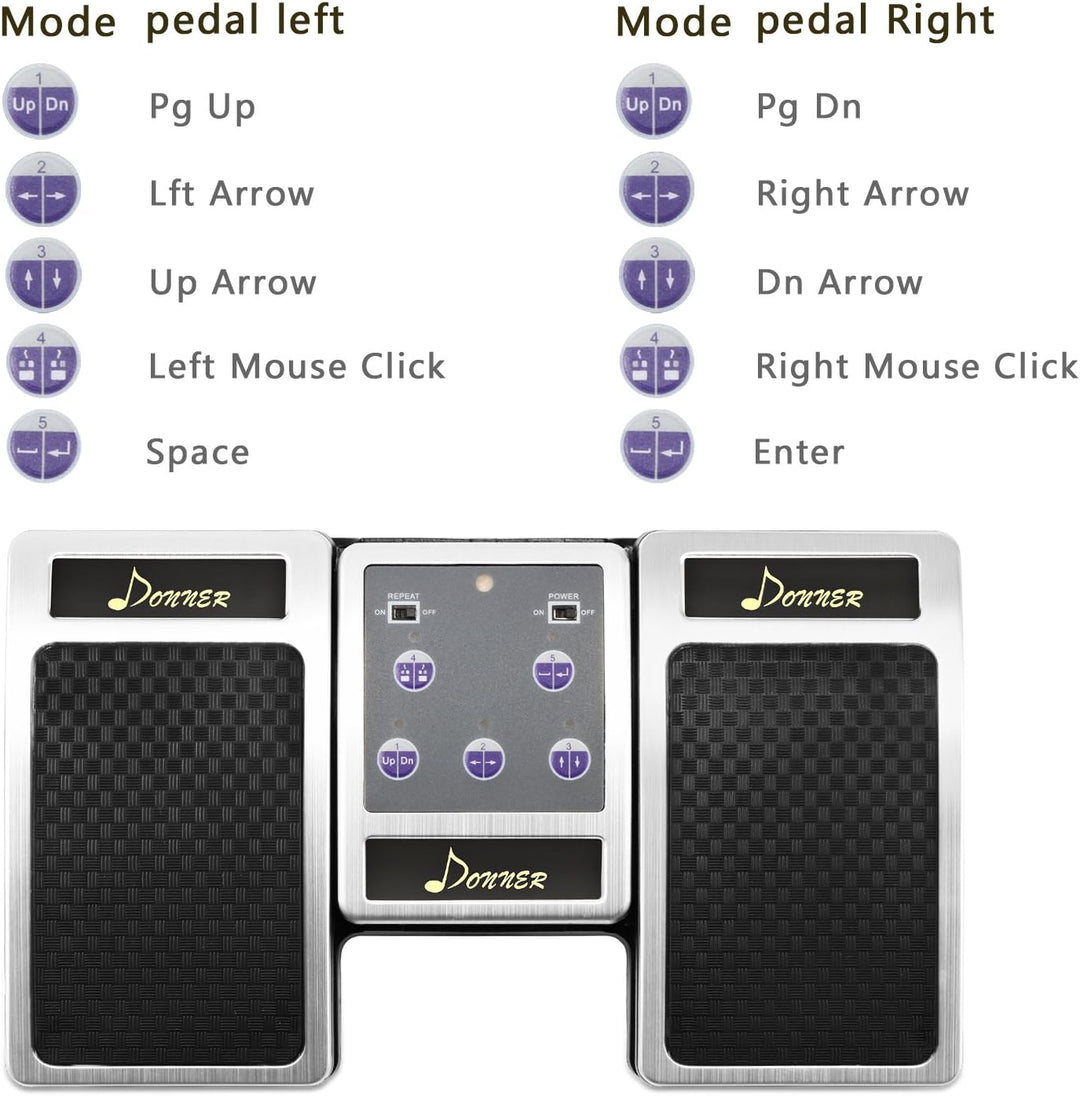 Donner Bluetooth Page Turner Pedal für Tablet Ipad Wiederaufladbar, Silber