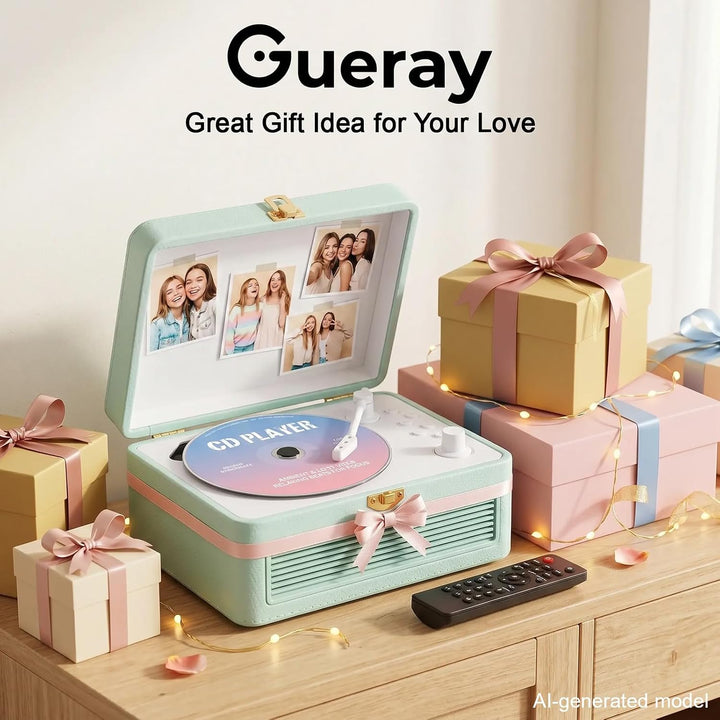 Gueray Tragbarer Bluetooth CD-Player mit Lautsprechern 3600mAh Wiederaufladbarer Vintage CD Spieler