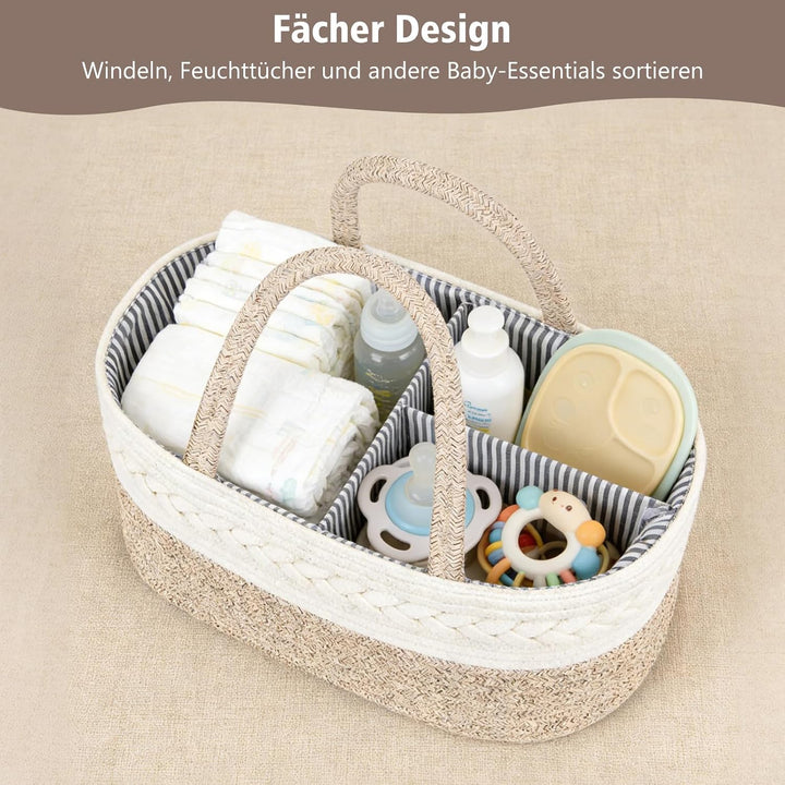Windel Caddy Organizer, Baby Organizer Korb mit wechselbaren Fächern | 100% Baumwoll Leinen Wickelti