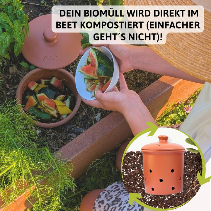5L Wurmvase aus Ton | Beetkomposter zum Eingraben, 5L