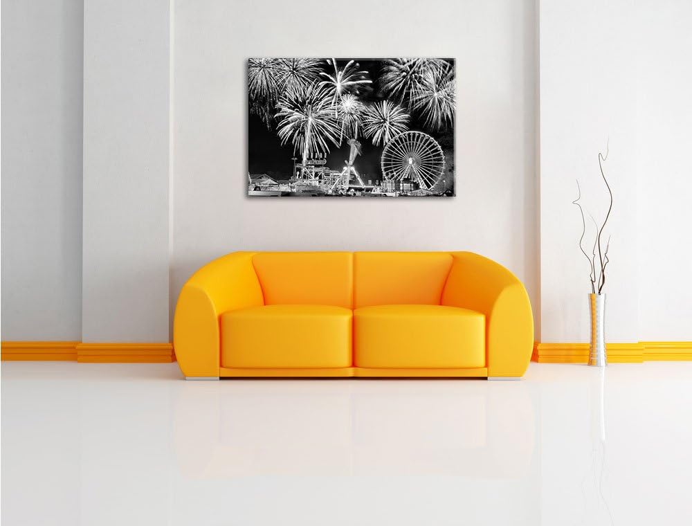 Pixxprint Monocrome, Silvester Riesenrad, Feuerwerk, Format: 100x70 auf Leinwand, 100x70