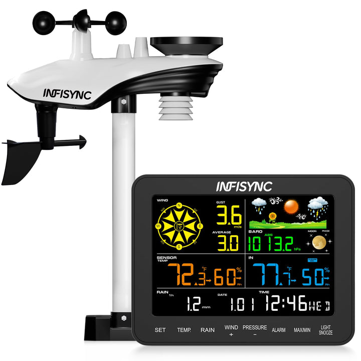 12-in-1 Wetterstation, Wetterstation Funk mit Aussensensor, Windmesser, Barometer, Aussentemperatur
