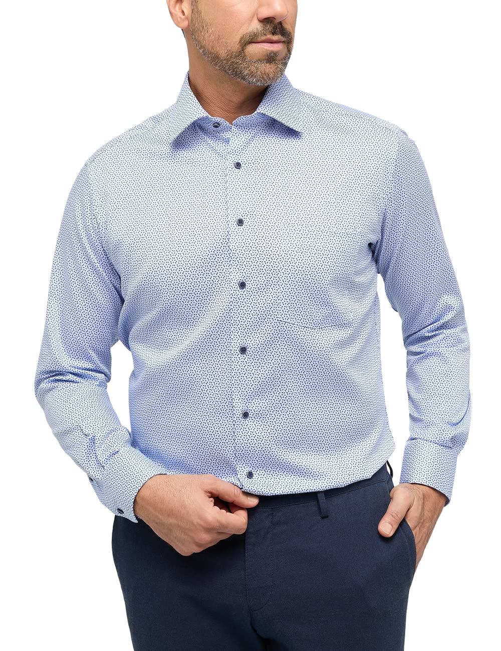 ETERNA Herren bedrucktes Baumwollhemd MODERN FIT 41 Hellblau, 41 Hellblau