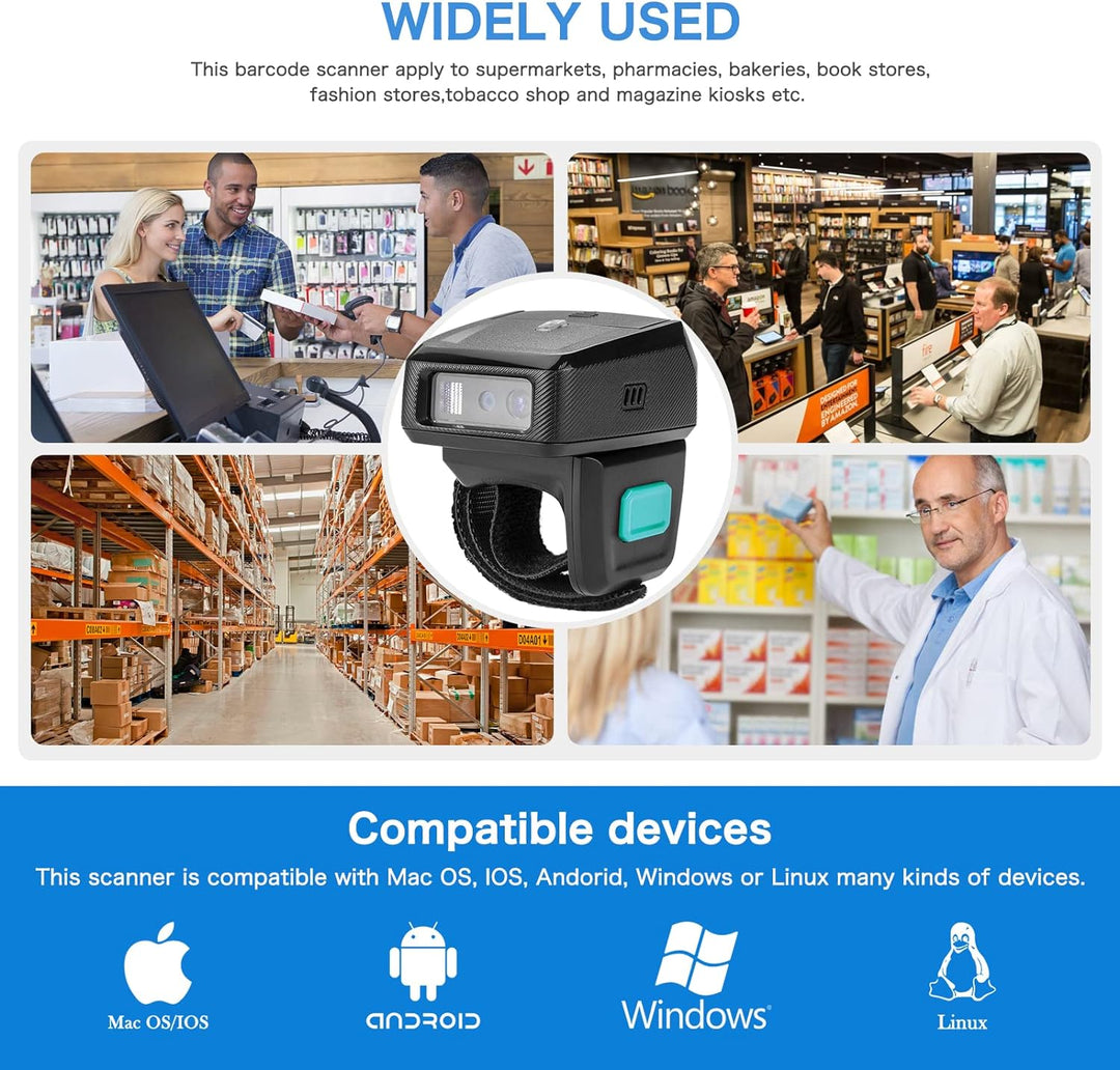 NETUM Mini Wireless 2D Ring Barcode Scanner Bluetooth, tragbarer Barcodeleser mit Ladestation und in