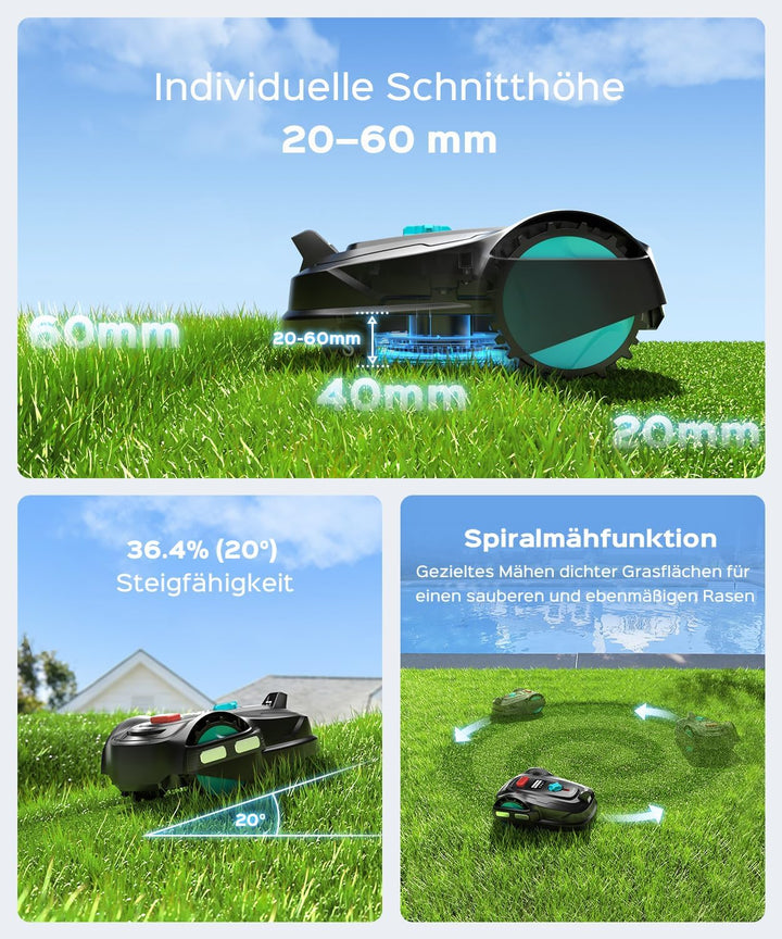 YARDCARE M800Plus Mähroboter ohne Begrenzungskabel,GPS Positionierung+3D Vision Rasenmäher Roboter o