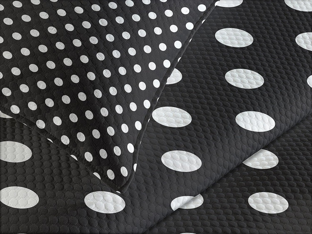 ABAKUHAUS Schwarz und weiss Tagesdecke Set, traditionelle Punkte, Set mit Kissenbezügen Waschbar, fü
