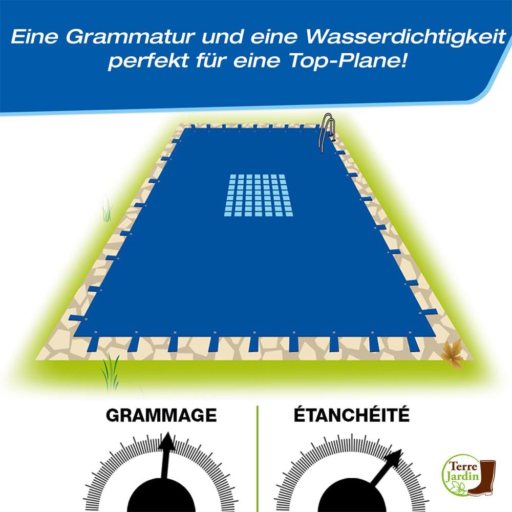 Terre Jardin Abdeckplane für Pool, rechteckig, 9 x 4 m Pour piscine 9 x 4, Blau 9 x 4