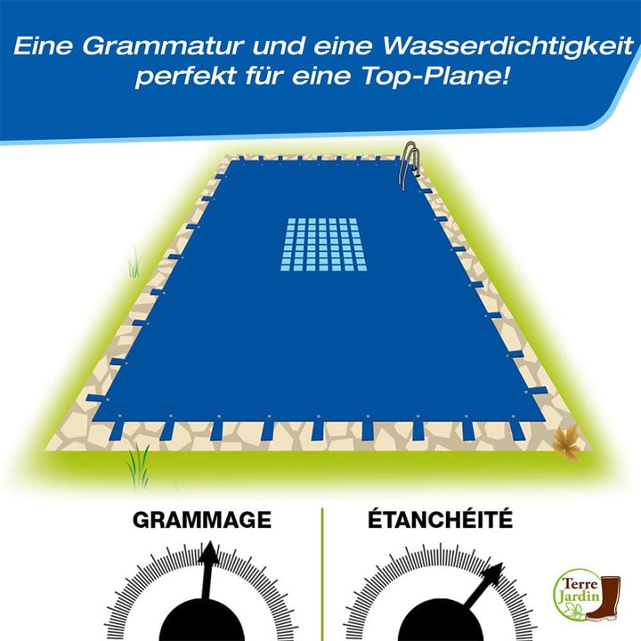 Terre Jardin Abdeckplane für Pool, rechteckig, 9 x 4 m Pour piscine 9 x 4, Blau 9 x 4
