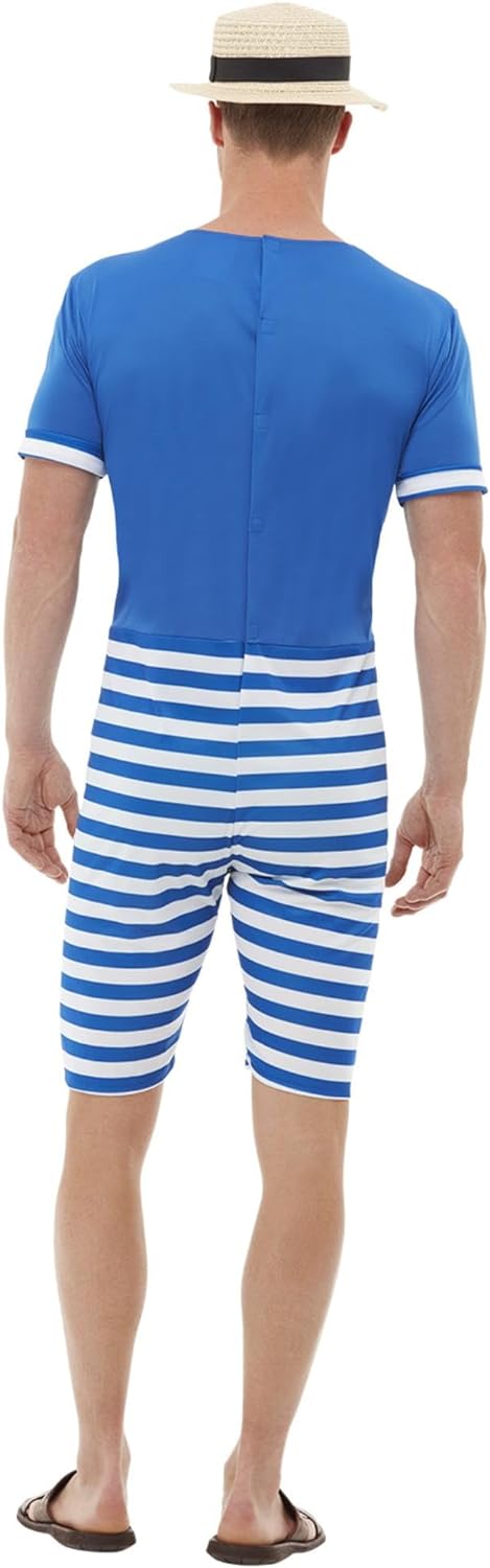 20s Bathing Suit Costume, Blue &amp; White, with Short Jumpsuit, Hat &amp; Moustache (M) 38-40 Blau, 38-40 B