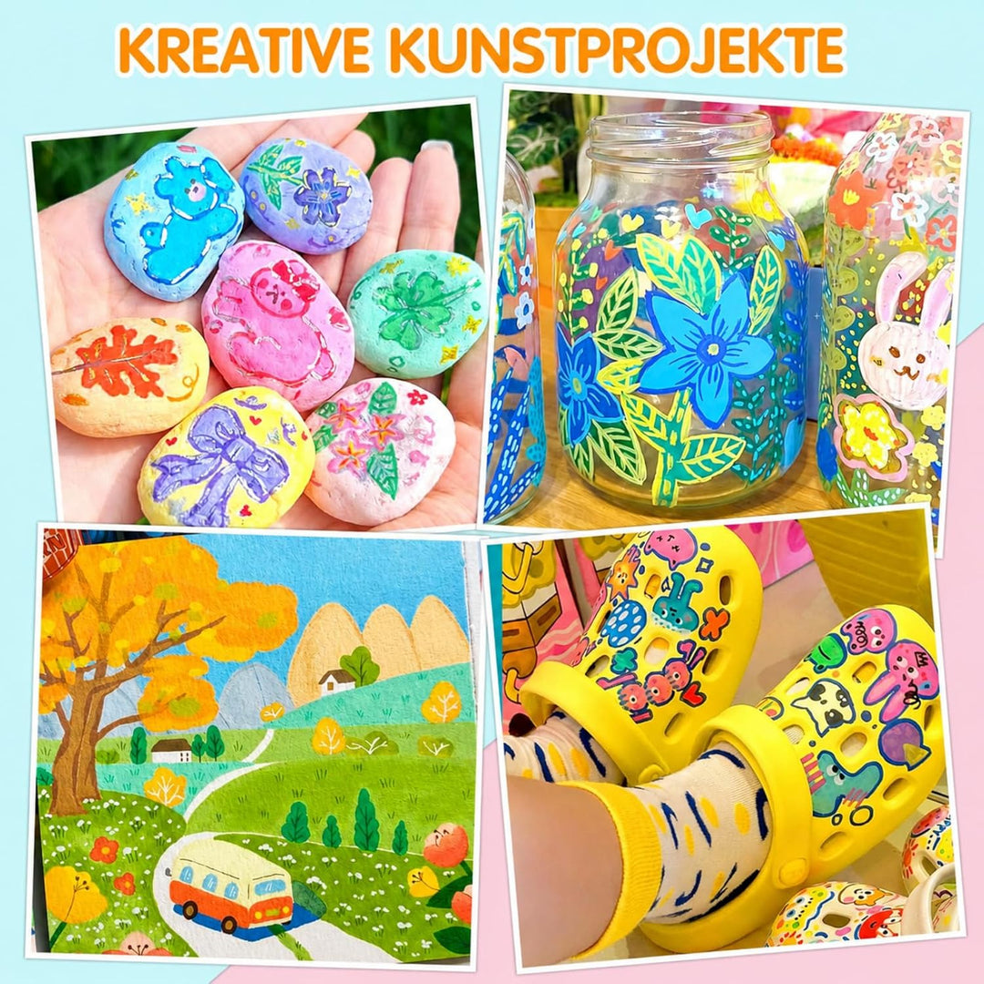Efimeso 120 Farben Acrylstifte für Steine Wasserfest,Pinselmalstifte auf Wasserbasis Acrylic Paint M