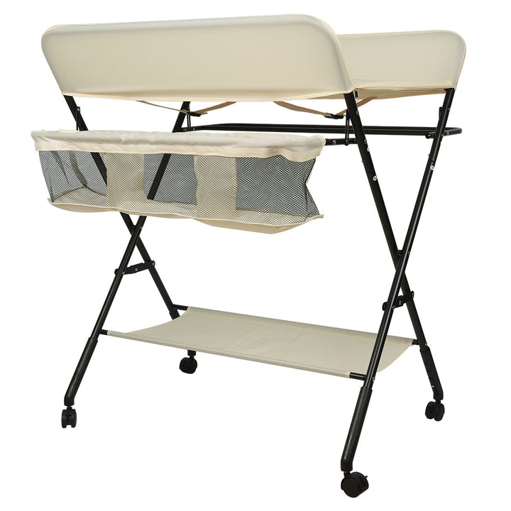 OHMG Baby Wickelkombi Klappbare Wickelkommode,Wickeltisch mit Rollen,Mobiler Wickeltisch mit Wickela